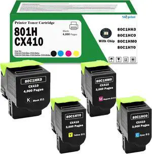 CX410 CX510 High Capacity Toner Cartridge 4-Pack Compatible 80C1HK0 80C1HC0 80C1HM0 80C1HY0 Toner for Lexmark CX410 CX410de CX410dte CX510 CX510de CX510dthe CX510dhe Printer Ink 801H