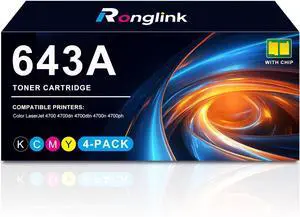 643A Toner Cartridges Replacement for HP 643A Q5950A Q5951A Q5952A Q5953A Toner Cartridge Works with Color Laserjet 4700 4700dn 4700dtn 4700n 4700ph Printer (4-Pack, Black Cyan Magenta Yellow)