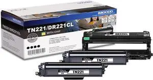 2 Pack TN221 Black Toner Cartridge (with Chip) & 1 Pack DR221CL Black Drum Unit Ink High Yield Replacement for Brother HL-3140CW 3150CDN 3170CDW 3180CDW MFC-9130CW 9140CDN 9330CDW DCP-9015CDW