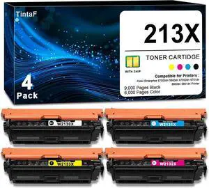 213X Toner Cartridges W2130X W2131X W2132X W2133X Replacement for HP 213A 213X Toner Cartridge for Color Enterprise 57000dn 5800dn 67000dn 6701dn 6800dn 6801dn Printer Ink 4-Pack (BK/C/M/Y)