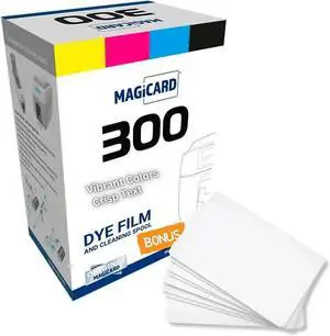 2 Pack - Magicard MC300YMCKO/2 Dye Film for 300 Series ID Card Printer - 300 Print MagicCard YMCKO Full Color Printer Ribbon and Cleaning Spool with 20 Specialist ID Test Cards