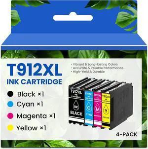 T912XL Ink Cartridge Remanufactured for 912XL T912 XL Ink Cartridge T912XL120 T912XL220 T912XL320 T912XL420 for Workforce Pro WF-C8190 WF-C8690 Printer Ink, 4-Pack T912XL Ink Kit