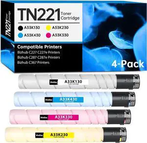 TN221 Toner Cartridge Replacement for Konica Minolta TN221 A33K130 A33K230 A33K330 A33K430 TN221K TN221C TN221M TN221Y Toner for Bizhub C227 C227e C287 C287e C367 Printers, 4 Pack TN221 Toners