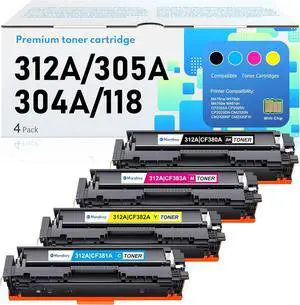 312A 305A Toner Cartridges 4-Pack BK/C/M/Y Replacement for HP 312A 305A 304A Canon CRG 118 Toner for Laserjet Pro 400 300 Color M451dn M451dw M451nw M475dw MFP M476dw M476dn M476nw Printer Ink