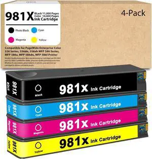 981X 981 High Yield Ink Cartridge L0R12A L0R09A L0R10A L0R11A Ink Replacement for HP 981X Ink Cartridge for PageWide Enterprise Color 556 556dn 556xh MFP 586 586z 586dn 586f Printer Ink