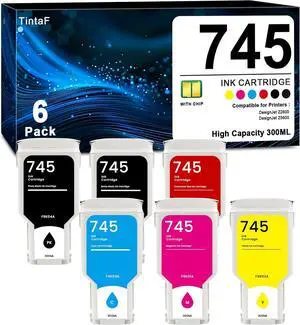745 Ink Cartridge 300ml (6-Pack) Replacement for HP 745 Ink F9K06A F9K05A F9K04A F9K03A F9K02A F9K01A Work with DesignJet Z2600 Z5600 Postscript Printers 745XL Ink