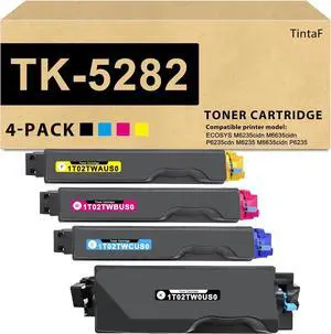 TK5282 TK-5282 Toner Cartridge TK-5282K TK-5282C TK-5282M TK-5282Y Compatible with Kyocera Ecosys M6635cidn M6235cidn M6635cidn P6235cidn M6235 P6235 P6235cdn 1102V02US1 1102V12US1 1102TW2US1(4 Pack)