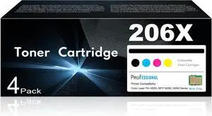 206X High Yield Toner Cartridges 4 Pack Set (Black Cyan Magenta Yellow) Replacement for HP 206X 206A Toner Works with Laser Jet MFP M283fdw M283cdw M283cdw M283 M282nw Pro M255dw M255nw M255 Printer