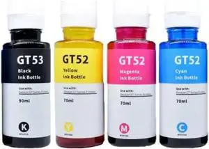 4-Pack Upgraded GT53 Ink Bottles BK GT52 M, C, Y (10.1 fl oz Total) Compatible with HP GT 5810/5820/5800/315 Deskjet All-in-One Series Models (M0H54AL M0H55AL M0H56AL 1VV22AL