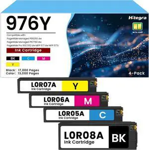 976Y Ink Cartridge L0R05A L0R06A L0R07A L0R08A 4-Pack Replacement for HP 976Y Ink Remanufactured for PageWide Managed P55250 dw P57750 dw PageWide Pro 500 552 dw MFP 577 dw MFP 577z Printer 976 Ink