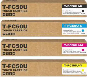 T-FC50U TFC50U Toner Cartridge T-FC50U-K T-FC50U-C T-FC50U-M T-FC50U-Y Replacement for Toshiba T-FC50U FC50U for E Studio 2555c 3055c 3555c 4555c 5055c Printer (4-Pack, Black,Magenta,Yellow,Cyan)