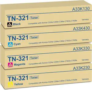 TN-321 TN321 Toner Cartridge Set A33K130 A33K430 A33K330 A33K230 Replacement for Konica Minolta TN321K TN321C TN321M TN321Y Toner Cartridge for Bizhub C224e C364e C284e C224 C284 C364 Printer (4-Pack)