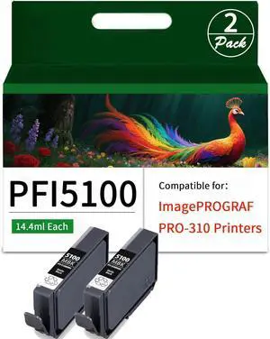 PFI-5100 Ink Cartridges Matte Black 2 Pcs Compatible for Canon ImagePROGRAF PRO-310 Printers 2-Pack Ink Tank