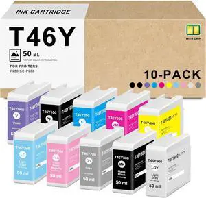 Remanufactured T46Y Ink Cartridges (10-Pack) T46YD00 T46Y100 T46Y200 T46Y300 T46Y400 T46Y500 T46Y600 T46Y700 T46Y800 T46Y900 Ink Replacement for SureColor P900 SC-P900 Printer T46Y Ink