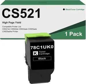 78C1UK0 Black Ultra High Yield Remanufactured Toner Cartridge- MNRS Replacement for Lexmark CS521 78C1UK0 Black High Yield Toner Cartridge for CS521 CS622 CX622 CX625 CX622ade Printer (1-Pack)