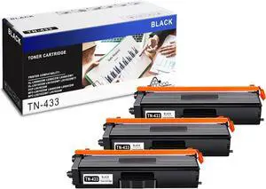Pack of 3 TN433 Black Toner Cartridge High Yield Replacement for Brother HL-L8260CDW L8360CDW L8360CDWT DCP-L8410CDW MFC-L8610CDW L8690CDW Printer (Page Yield Up to 5,500 Pages)