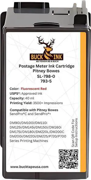 793-5 / SL-798-0 Replacement Red Ink Cartridge for Pitney Bowes SendPro C, SendPro+, DM100, DM100i, DM125i, DM150i, DM175i, DM200L, DM225 & P700 Postage Meters (40ml)