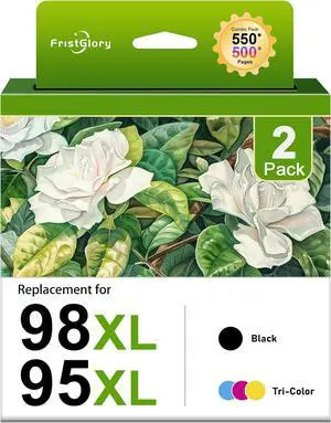 98XL 95XL Ink Cartridges Black & Color Remanufactured Combo Pack Replacement for HP 98 95 Officejet 100 150 H470 6310 PhotoSmart 8050 C4180 C4580 Deskjet 5940 Printer 2-Pack (1Black/1Tri-Color)