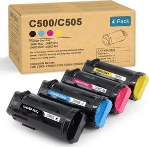 VersaLink C500 C505 Toner Cartridge, 4 Pack (BK/C/M/Y) 106R03862 106R03859 106R03860 106R03861 Toner Cartridge Replacement for Xerox VersaLink C500 C500N C500DN C505 C505N C505DN Printer Toner