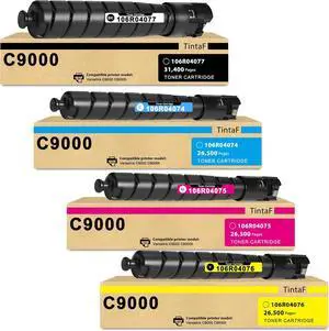 Versalink C9000 Toner Cartridge High Yield 106R04077 106R04074 106R04075 106R04076 Replacement for Xerox C9000 Toner for Versalink C9000 Printer (4-Pack, BK/C/M/Y)