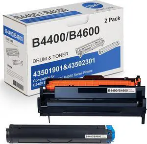 B4400 B4600 Drum and Toner (2 Pack) - Compatible 43502301 Toner & 43501901 Drum Cartridge Replacement for OKI B4600 B4400 B4500 B4550 Series Printer