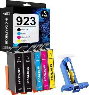 SRITE 5-Pack 923 Ink Cartridge High Yield Without Chip Replacement for OfficeJet 8120e 8122e 8124e 8125e OfficeJet Pro 8130e 8132e 8134e 8135e 8138e 8139e Printer (2 Black+1 Cyan+1 Magenta+1 Yellow)