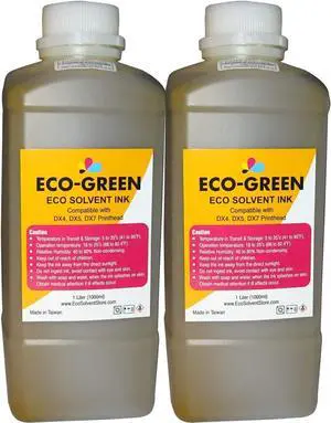 Generic Eco solvent Ink for Wide format Commercial Sign printers using DX4 DX5 DX7 DX9 DX10 DX 11 XP600 TX800 I3200 Printhead, Mimaki, Roland, Mutoh, WILL NOT WORK with Desktop printers. (2 YELLOW)