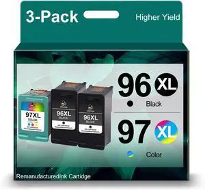 96/97 Ink Cartridge Black and Color Combo Pack (3 Pack) Remanufactured Replacement for HP 96 97 for Deskjet 6940 5940 6840 6980 6988 Photosmart 8050 Officejet 7310 7410 7210 (2 Black 1 Tri-Color)