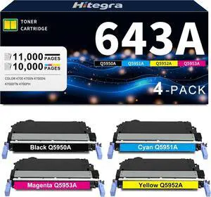 643A Toner Cartridges 4-Pack Q5950A Q5951A Q5952A Q5953A Replacement for HP 643A Toner Compatible with Color 4700 4700n 4700dn 4700dtn 4700ph Printer Toner, Black Cyan Yellow Magenta