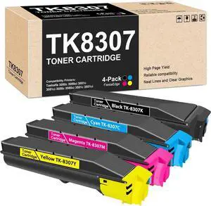 TK-8307 TK8307 High Yield Toner 4-Pack TK-8307K TK-8307C TK-8307M TK-8307Y Replacement for Kyocera TK-8307 Toner for Taskalfa 3050ci 3051ci 3550ci 3551ci Printer (1 Black 1 Cyan 1 Magenta 1 Yellow)