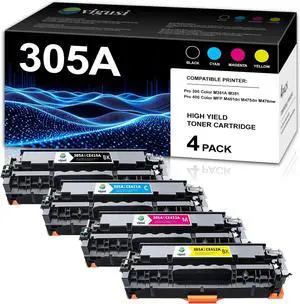 305A Toner Cartridges 4-Pack Compatible 305A Replacement for HP 305X 305A CE410A CE411A CE412A CE413A Toner Cartridge for Pro 400 Color MFP M451dn M475dn M476nw Pro 300 Color M351A M351 Printer