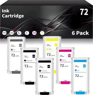 72 Ink Cartridge 130-ml Compatible with C9403A C9370A C9371A C9372A C9373A C9374A High Yield Ink Replacemt for HP DesignJet T1100 T1120 T1200 T1300 T2300 T610 T620 T770 T790 T795 Printer (6-Pack)