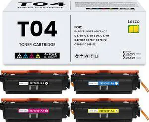 T04 Toner Cartridge 4-Pack T04 T04L Toner Replacement for Canon T04 Toner for imageRUNNER Advance C475iF C475iFZ DX C477iF C477iFZ C478iF C478iFZ C568iF C568iFZ Printer (Black Cyan Magenta Yellow)