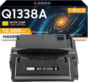 38A Toner Cartridge 1-Pack 38A Q1338A Black Toner Replacement for HP 38A Q1338A Toner Cartridge for 4200 4200dtn 4200dtns 4200L 4200Ln 4200Lvn 4200n 4200tn Printer with Chip