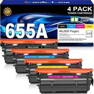 655A Toner Cartridge 4-Pack Black Cyan Magenta Yellow Replacement for HP 655A M652 Toner M653 Toner CF450A Color Laser Enterprise MFP M652n M652dn M653dn M653x M653dh M681 M682 Printer Ink
