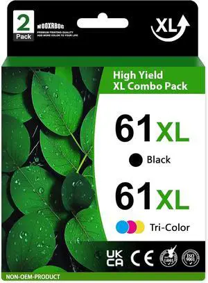 61XL Ink Cartridge Combo Pack Replacement for HP 61 Black/Tri-Color Ink for HP DeskJet 1000 1010 1050 1510 2050 2510 2540 Envy 4500 5530 OfficeJet 2620 4630 (1Black/ 1Tri-Color)