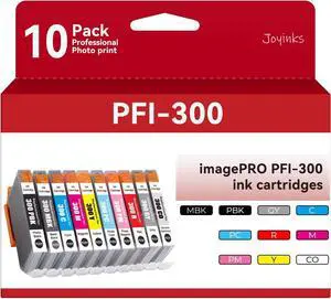 10-Pack PFI-300 Ink Cartridges Compatible for Canon PFI300 imagePROGRAF PRO 300 Priner Ink High Yield Combo Pack (MBK/PBK/C/M/Y/PM/PC/R/GY/CO)