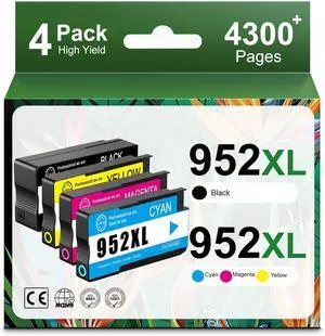 952XL High Yield Ink Cartridges Combo Pack Replacement for HP 952XL 952 Ink Cartridge Work with OfficeJet Pro 8710 7740 8720 8715 8210 8703 OfficeJet 8702 Printers (Black Cyan Magenta Yellow 4-Pack)