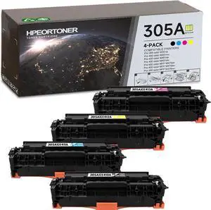 305A | CE410A CE411A CE412A CE413A BK/C/Y/M Toner Cartridge (with chip) : 4 Pack 305A Toner Cartridge Replacement for HP 305A for Pro M351a MFP M375nw M451nw M451dn M451dw MFP M475dn M475dw Printer