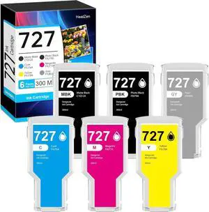 727 Ink Cartridges 300ml (6 Pack, PBK/MBK/G/C/M/Y) F9J79A C1Q12A F9J80A F9J76A F9J77A F9J78A High Yield Replacement for HP 727 Ink Cartridge for DesignJet T2500 T930 T920 T1500 T2530 T1530 Printer Ink