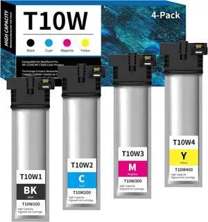 Remanufactured T10W Ink Cartridge High Capacity 4-Pack (Black,Cyan,Magenta,Yellow) T10W100 T10W200 T10W300 T10W400 Ink Pack Replacement for T10W Ink for WorkPorce Pro WF-C5390 WF-C5890 Printer Ink