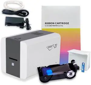 IDP SMART-21SK-EZ ID Card Simplex Printer Kit with Easy-Load Ribbon. PC Only Software, 100 Print YMCKO Color Ribbon, and 100 PVC Plastic Cards - Now with SMARTMark Security