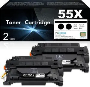 2-Pack 55X High Yield Black Toner Cartridge Replacement for HP 55X CE255X 55A CE255A for Laser P3015dn P3015n P3015x Pro MFP M521dn Enterprise 500 MFP M525dn Series Printer
