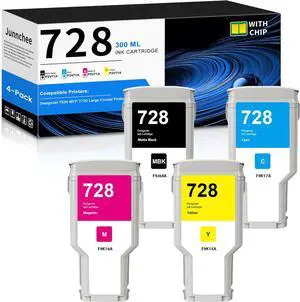 728XL Ink Cartridges 300ML Replacement for HP 728 Ink Cartridges Matte Black Cyan Magenta Yellow for DesignJet T830 MFP & T730 Large Format Plotter Printer (4-Pack)