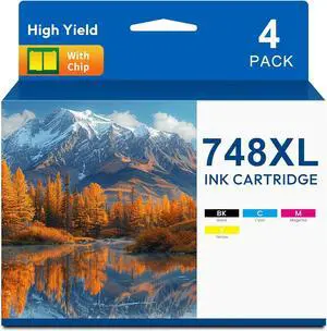Remanufactured 748 748XL Ink Cartridges T748 T748XL 4-Pack for T748XL120 T748XL220 T748XL320 T748XL420 Ink Compatible with Workforce WF-6530 WF-6590 WF-6090 WF-8590 WF-8090 Printer Ink, BK/C/M/Y
