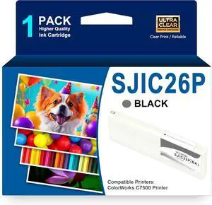 SJIC26P Ink Cartridge with chip SJIC26P(K) Ink C33S020614 Compatible with ColorWorks C7500 Printer(1Pack, Black)