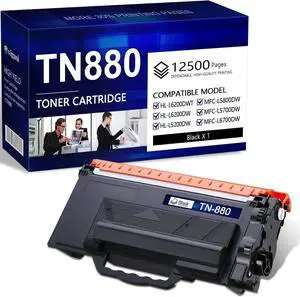 TN880 Toner Cartridge Compatible for Brother TN 880 TN850 TN820 Page Yield Up to 12,500 Pages for MFC-L6900DW HL-L6200DW MFC-L6700DW MFC-L6800DW HL-L6300DW (1 Black)