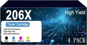 206X 206A W2110X W2111X W2112X W2113X High Yield Toner Cartridge Use for Pro MFP M282nw M283cdw M283fdn M283fdw M255dw M255nw Printers (4 Pack)