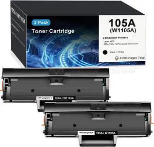 W1105A Toner Cartridge Compatible for HP 105A Toner Cartridge High Yield for Laser 107a 107w MFP 135a 135w 137fnw 137fwg Printer, 6,000 Pages (Black, 2-Pack)