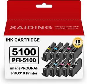 SAIDING PFI-5100 PFI5100 Ink Cartridges High Capacity Compatible for MBK, PBK, C, M, Y, R, GY, PC, PM, CO with imagePROGRAF PRO-310 Printer(10-Pack)